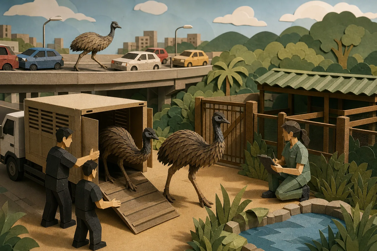 Emus apreendidos pela Polícia Civil na Zona Oeste do Rio são levados ao BioParque