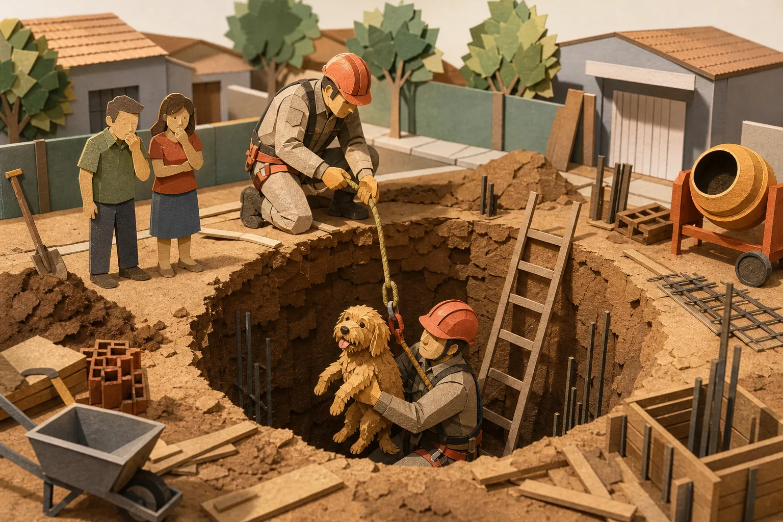 Equipe de resgate retira cão que caiu em fundação de obra em Limeira