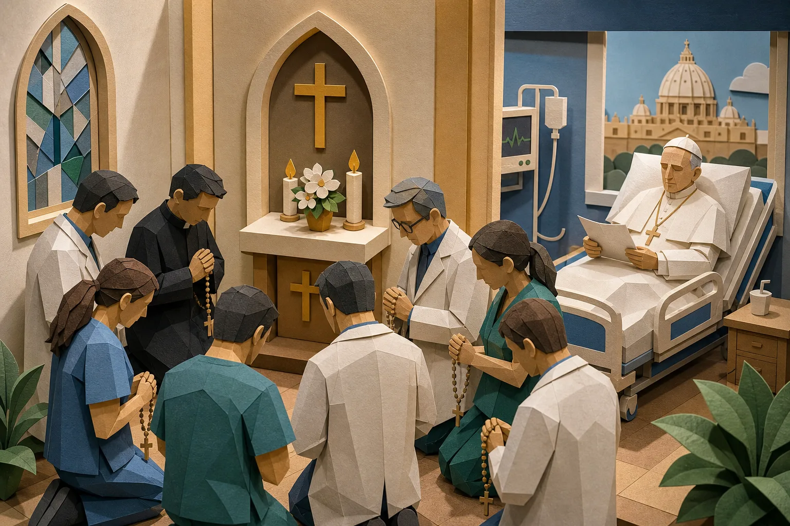 Equipe de saúde ora em capela antes de cirurgia pulmonar do papa Leão XIV