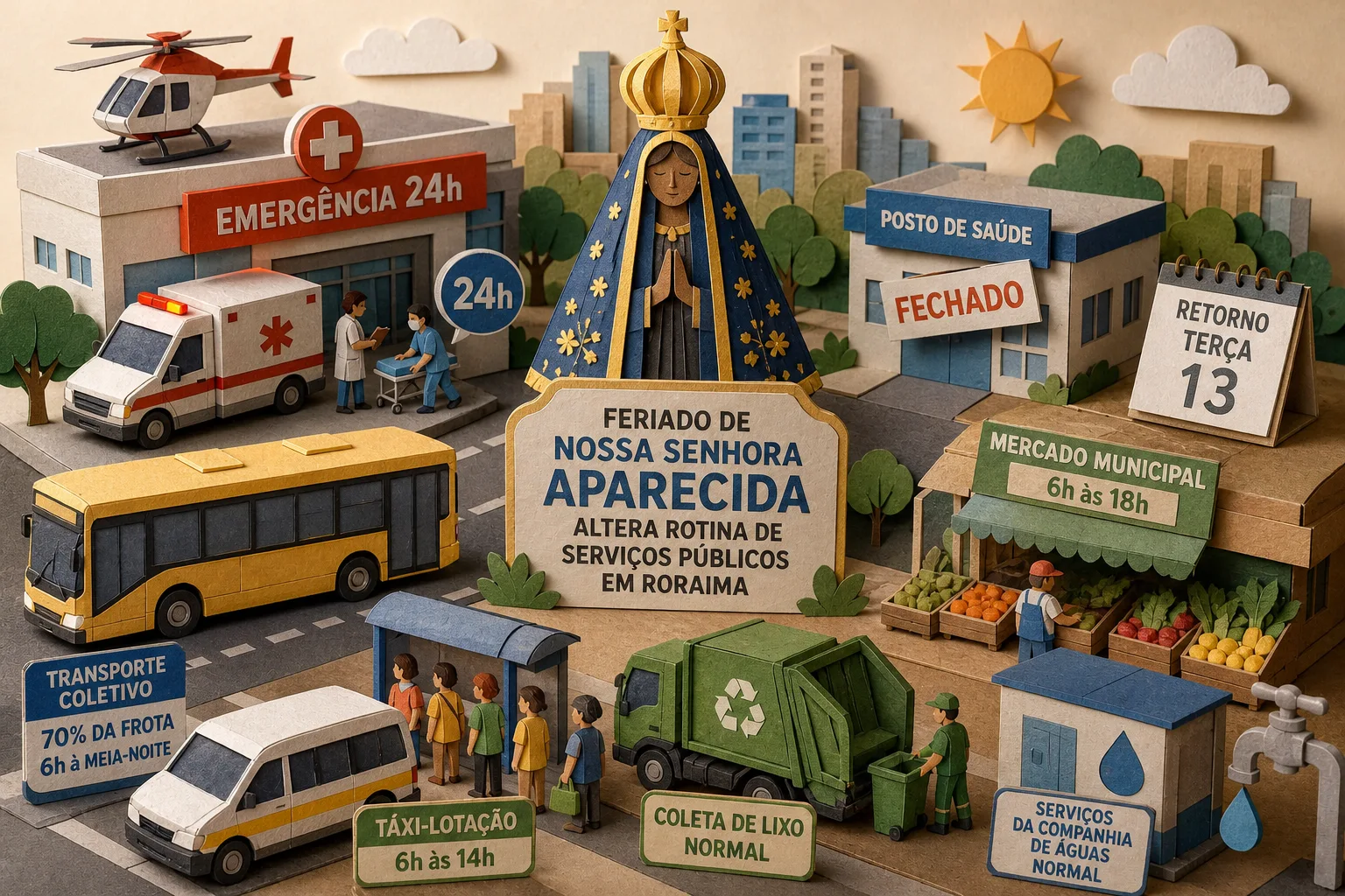 Feriado de Nossa Senhora Aparecida altera rotina de serviços públicos em Roraima