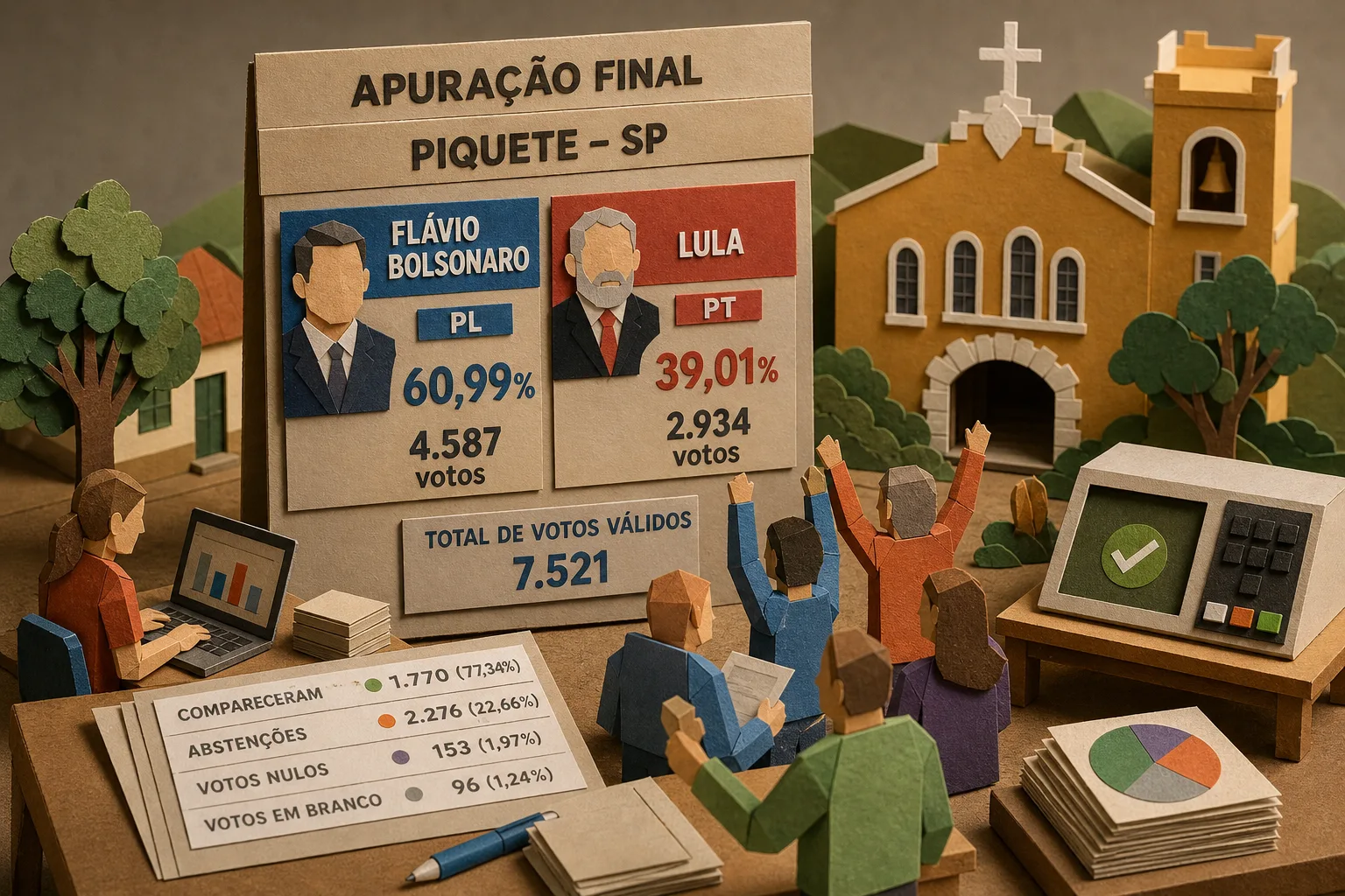 Flávio Bolsonaro conquista 60,99% dos votos e supera Lula na cidade de Piquete