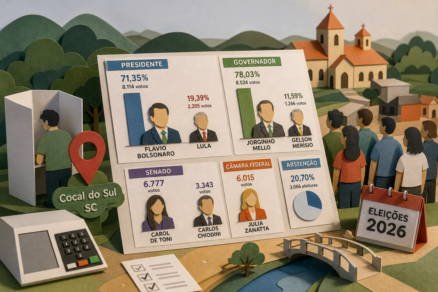 Flavio Bolsonaro e Jorginho Mello lideram votação do 1º turno em Cocal do Sul