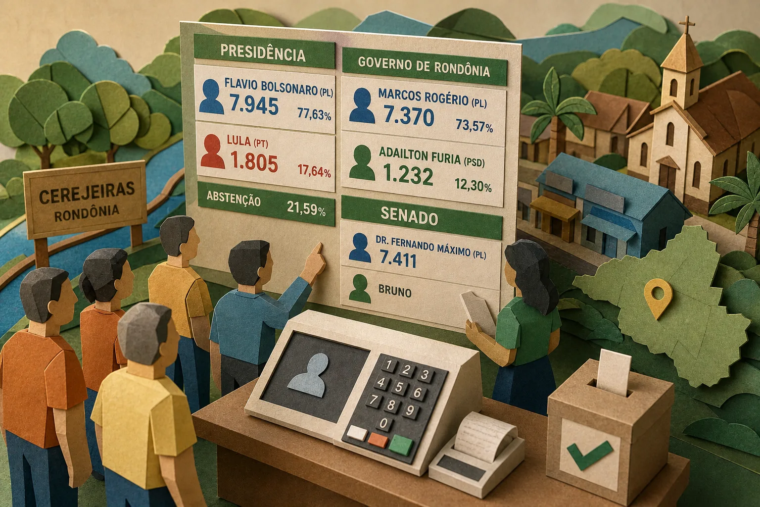 Flavio Bolsonaro e Marcos Rogério lideram apuração do 1º turno em Cerejeiras