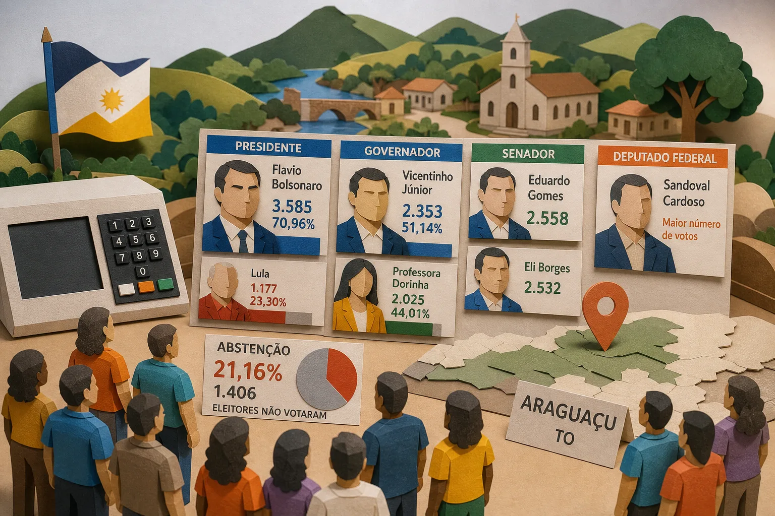 Flavio Bolsonaro e Vicentinho Júnior lideram votação do 1º turno em Araguaçu