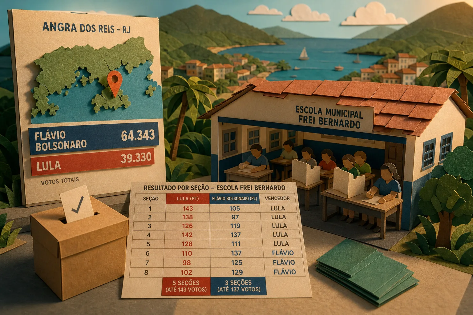 Flávio Bolsonaro lidera em Angra dos Reis e Lula vence na Escola Frei Bernardo