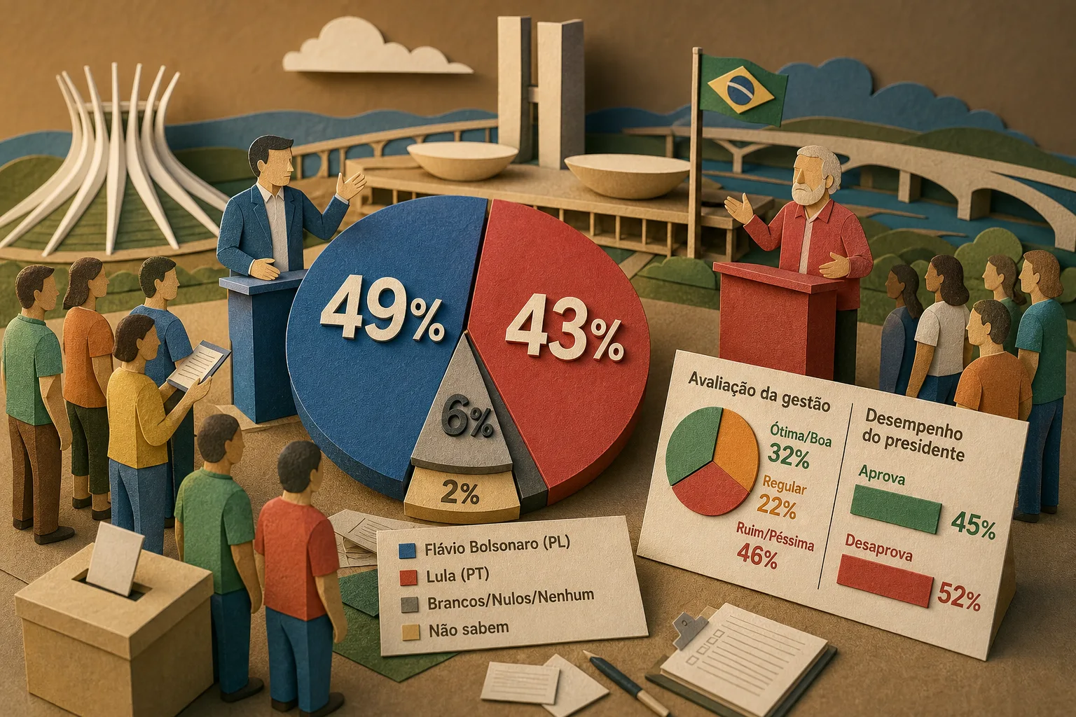 Flávio Bolsonaro tem 49% e Lula soma 43% no segundo turno no Distrito Federal
