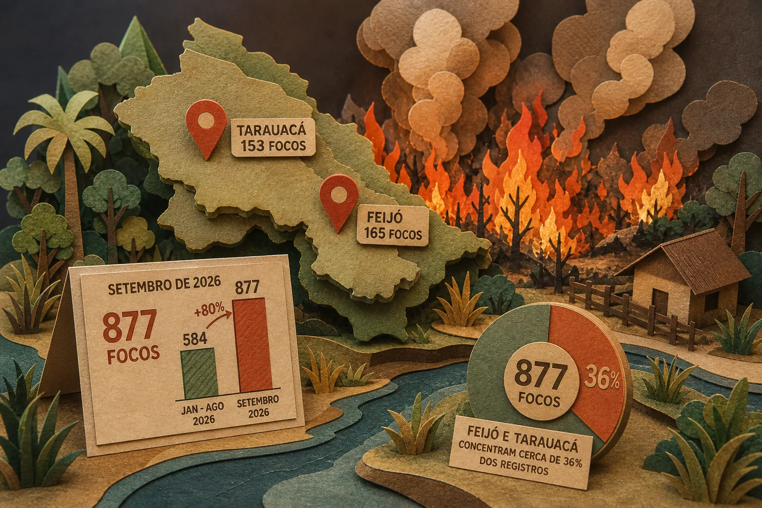 Focos de fogo no Acre têm forte avanço em setembro e somam 877 ocorrências