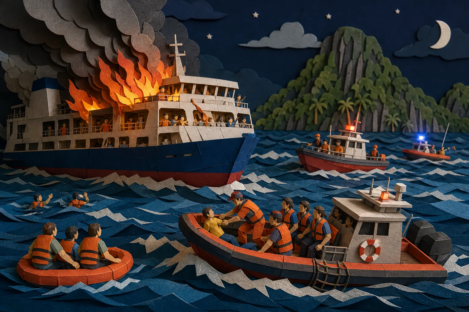 Fogo atinge embarcação nas Filipinas e mobiliza operação de resgate por 87 pessoas