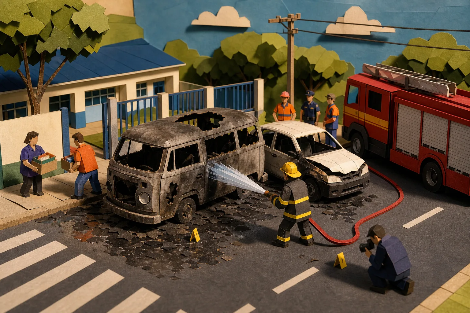Fogo destrói veículo da frota municipal e danifica outro automóvel em Botucatu