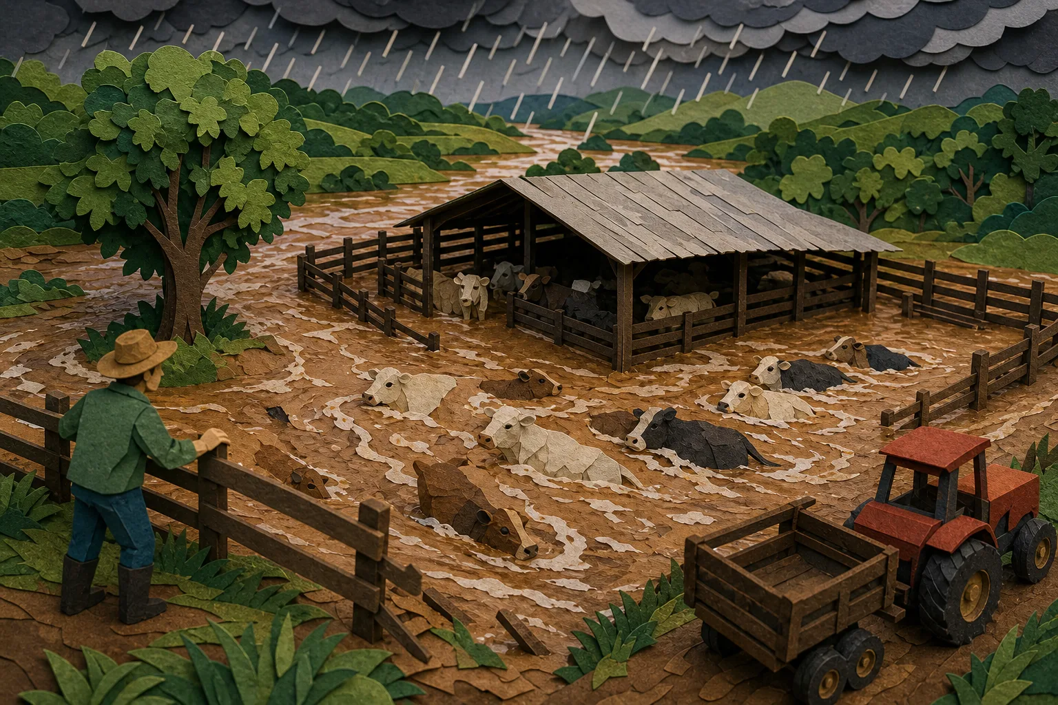 Forte chuva provoca cheia de rio e atinge fazenda de gado no oeste do Paraná