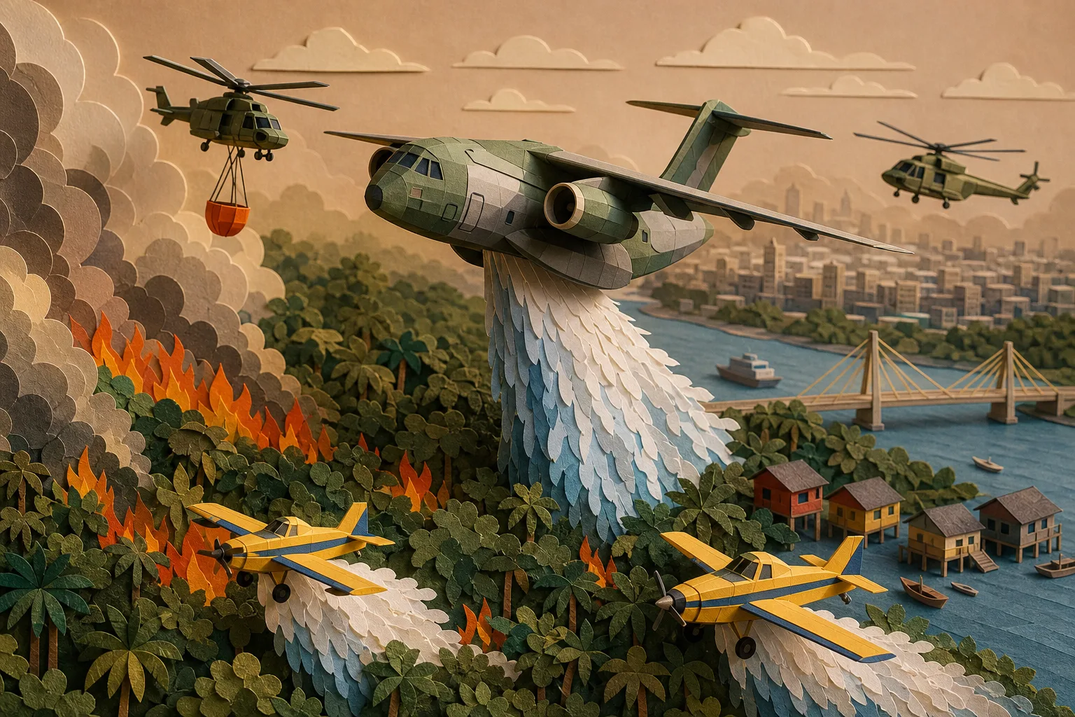 Frota de aviões da FAB e do Ibama combate focos de incêndio no Amazonas