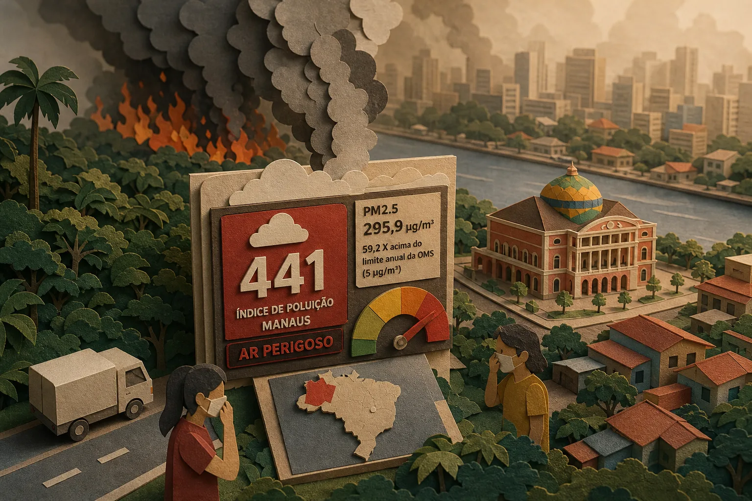 Fumaça de incêndios florestais coloca Manaus com o pior índice de poluição do país