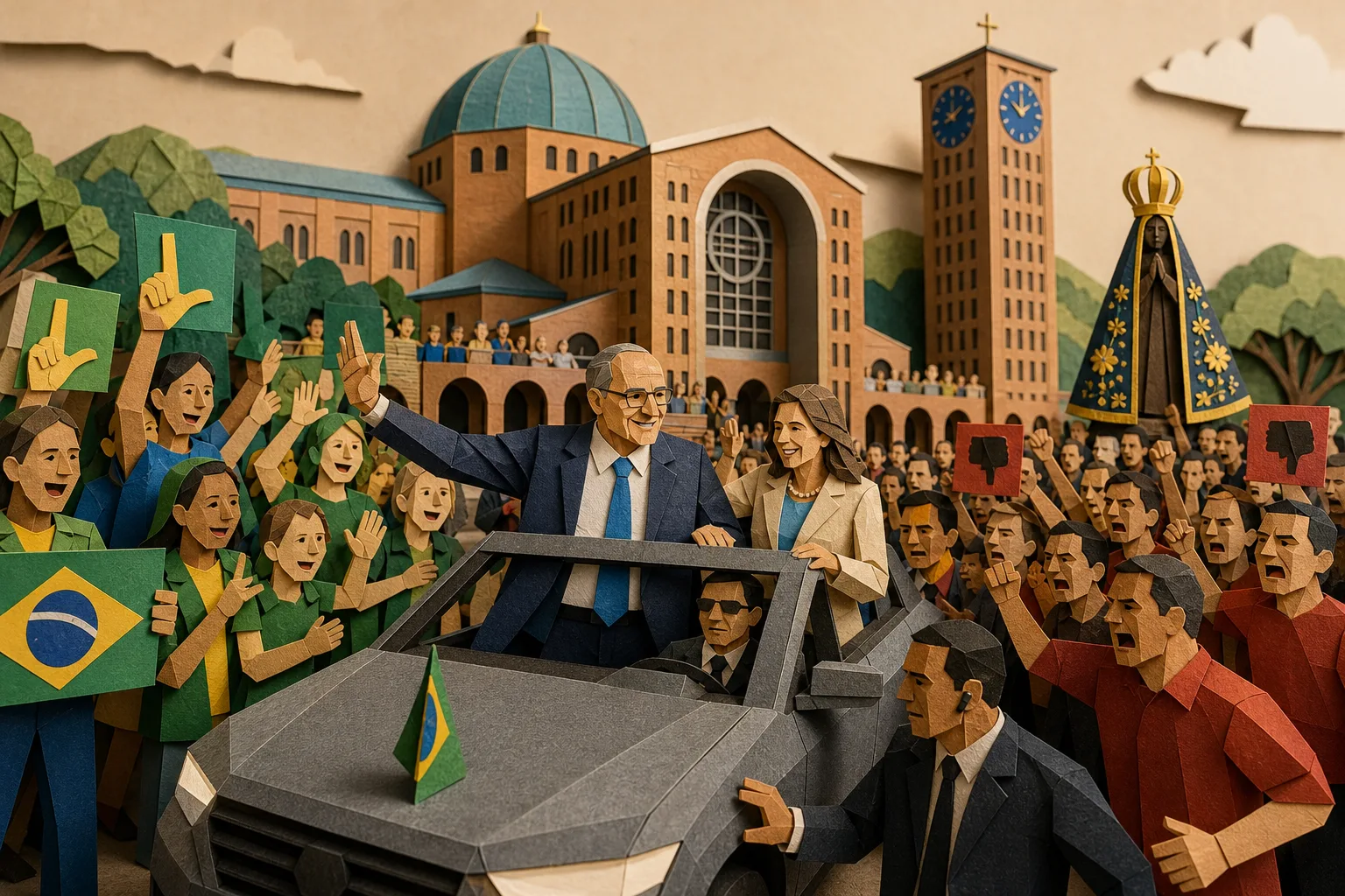 Geraldo Alckmin é recebido com aplausos e protestos em celebração no Santuário Nacional