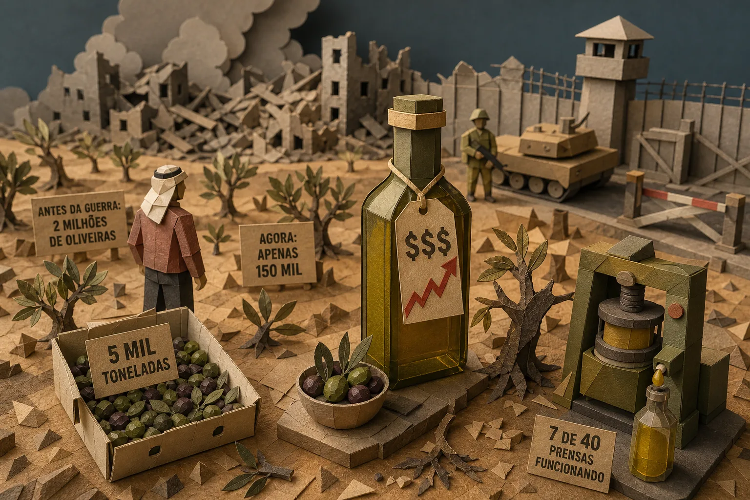 Guerra reduz safra de azeitonas e eleva preço do azeite na Faixa de Gaza