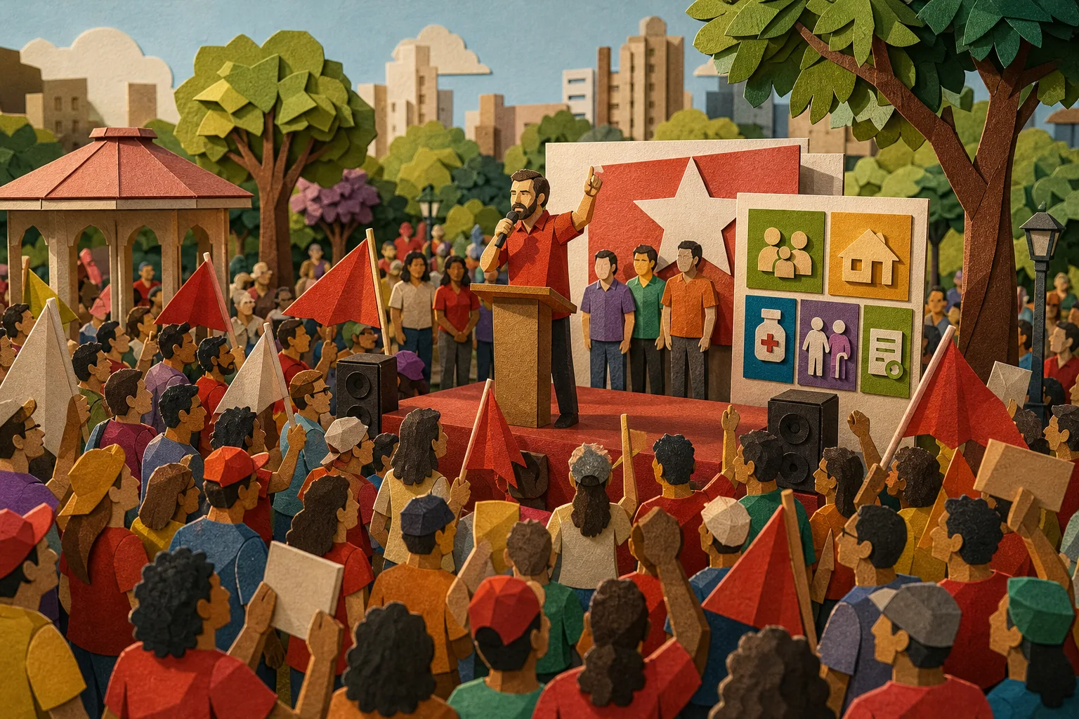 Guilherme Boulos lidera ato de campanha de Lula em praça pública de Goiânia