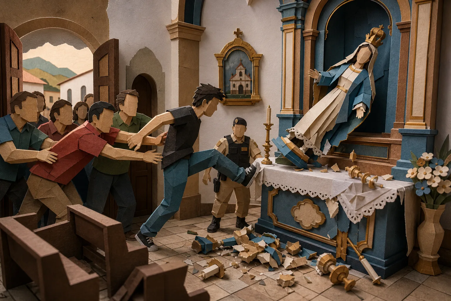 Homem em surto invade paróquia e danifica imagem sacra do século 18 em Minas