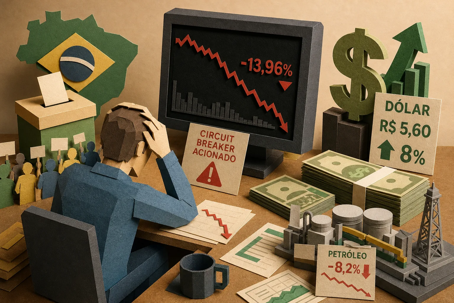 Ibovespa tem forte recuo e moeda americana sobe 8% após definição da eleição