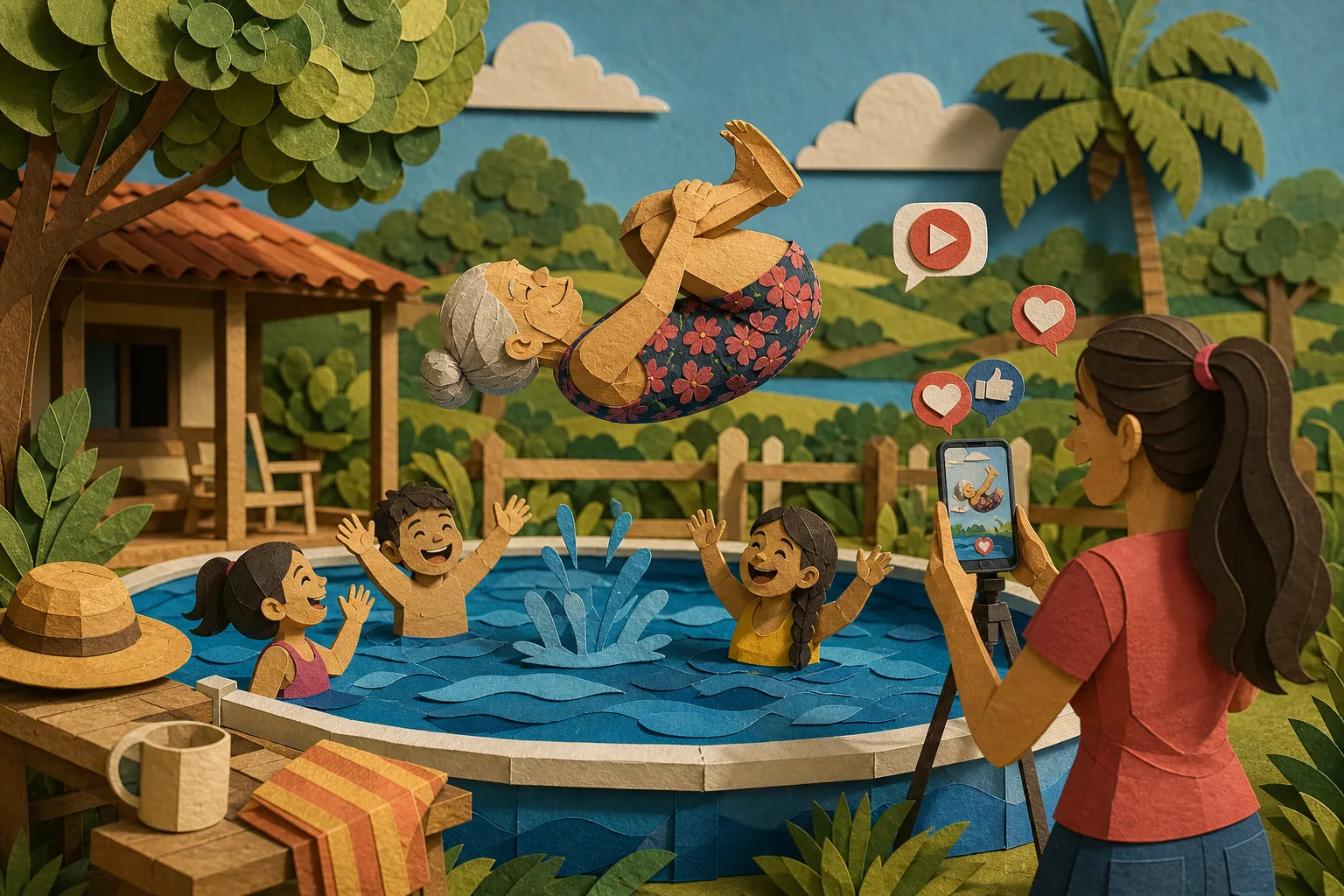 Idosa de 68 anos vira sucesso nas redes sociais após brincadeira em piscina no Tocantins