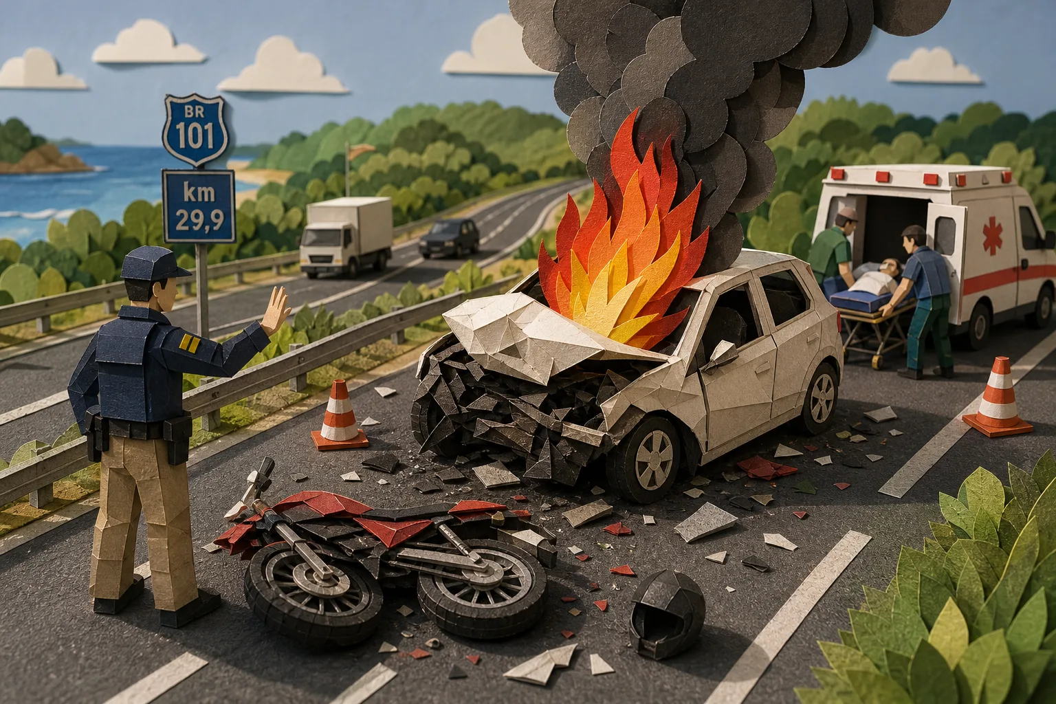 Idoso de 72 anos morre em acidente entre moto e carro em Rio Tinto na BR-101