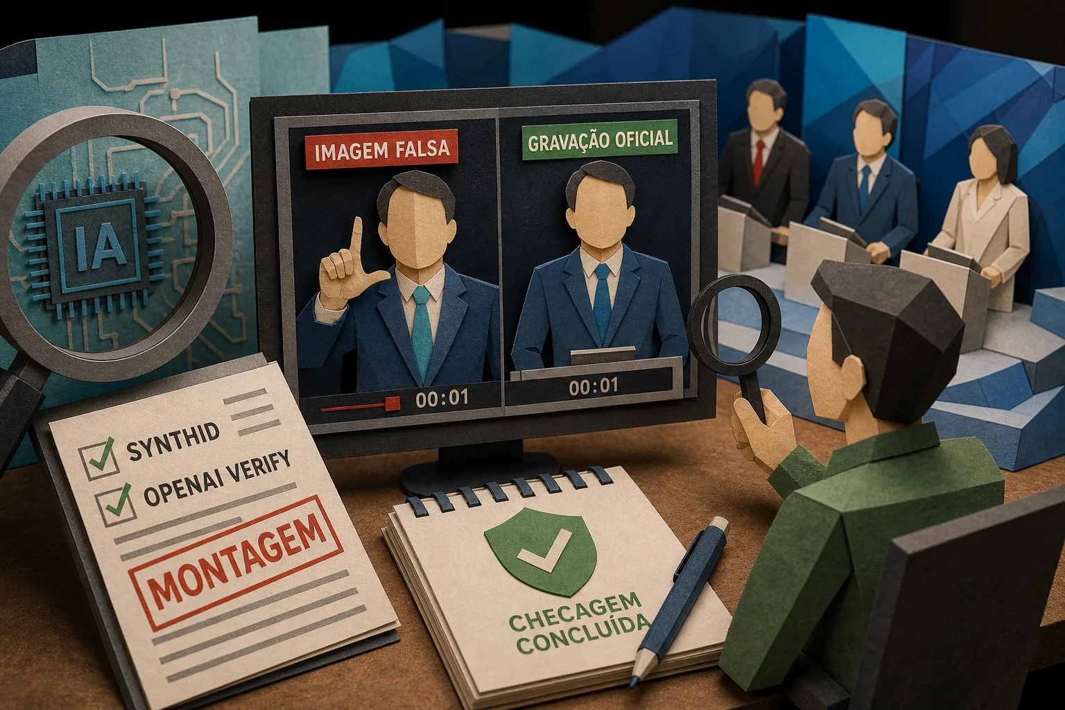 Imagem de Flávio Bolsonaro fazendo gesto do L em debate é montagem feita com IA