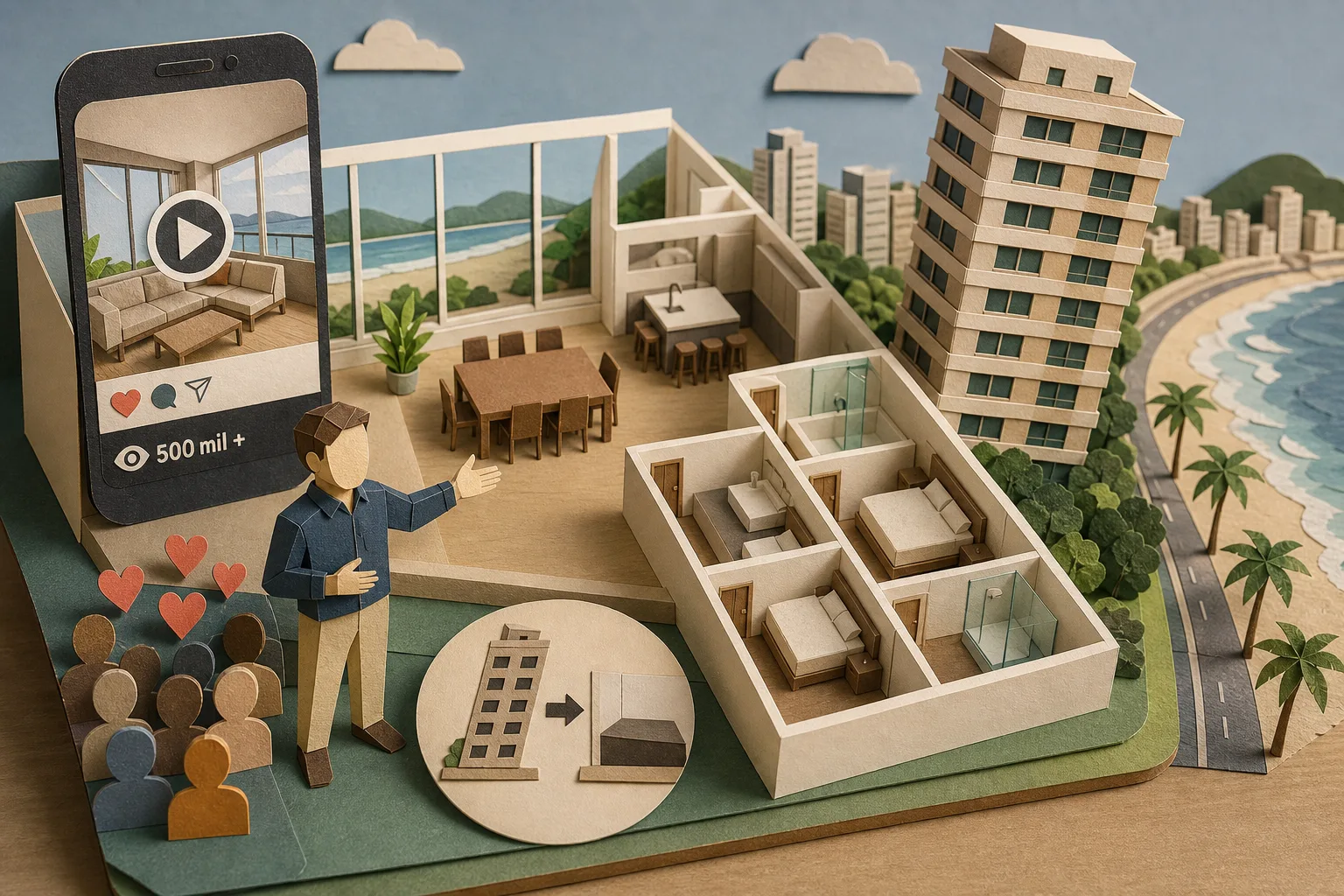 Imóvel de luxo em edifício inclinado na orla de Santos atrai milhares de visualizações