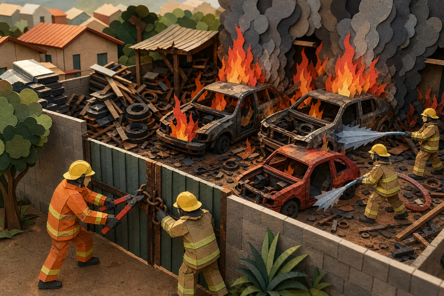 Incêndio atinge lote de sucatas e queima quatro carros em Rio Pardo de Minas