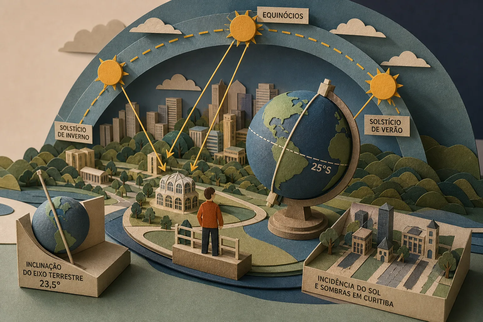 Inclinação do eixo terrestre e latitude mudam incidência do sol em Curitiba