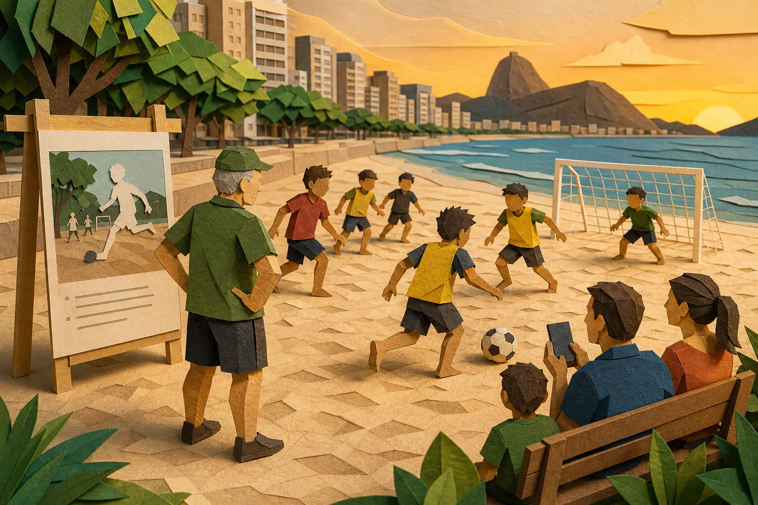 Iniciativa gratuita reúne crianças para jogar futebol na orla de Icaraí