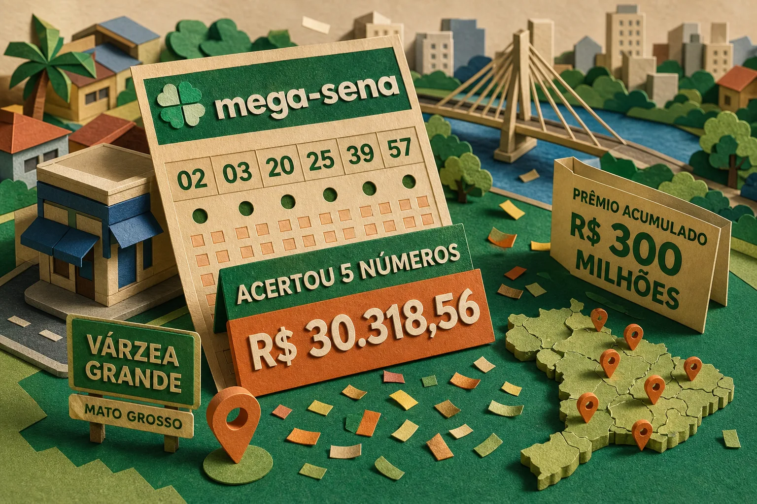 Jogo de Várzea Grande crava cinco números da Mega-Sena e fatura R$ 30 mil