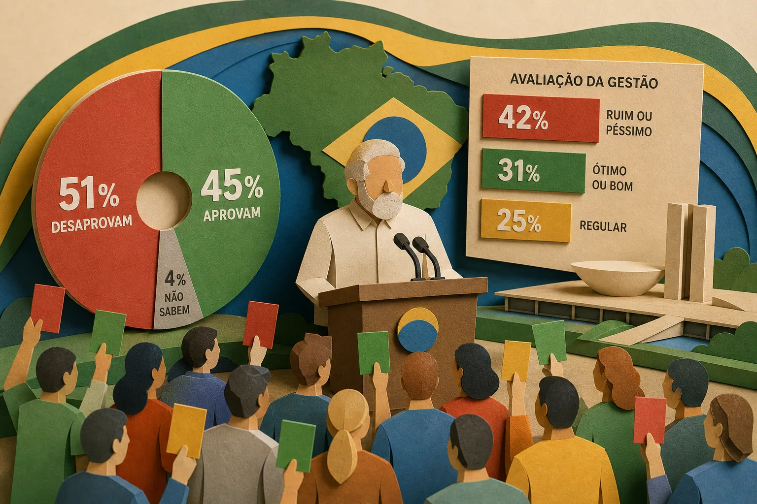 Levantamento aponta que 51% dos brasileiros desaprovam a gestão do presidente Lula