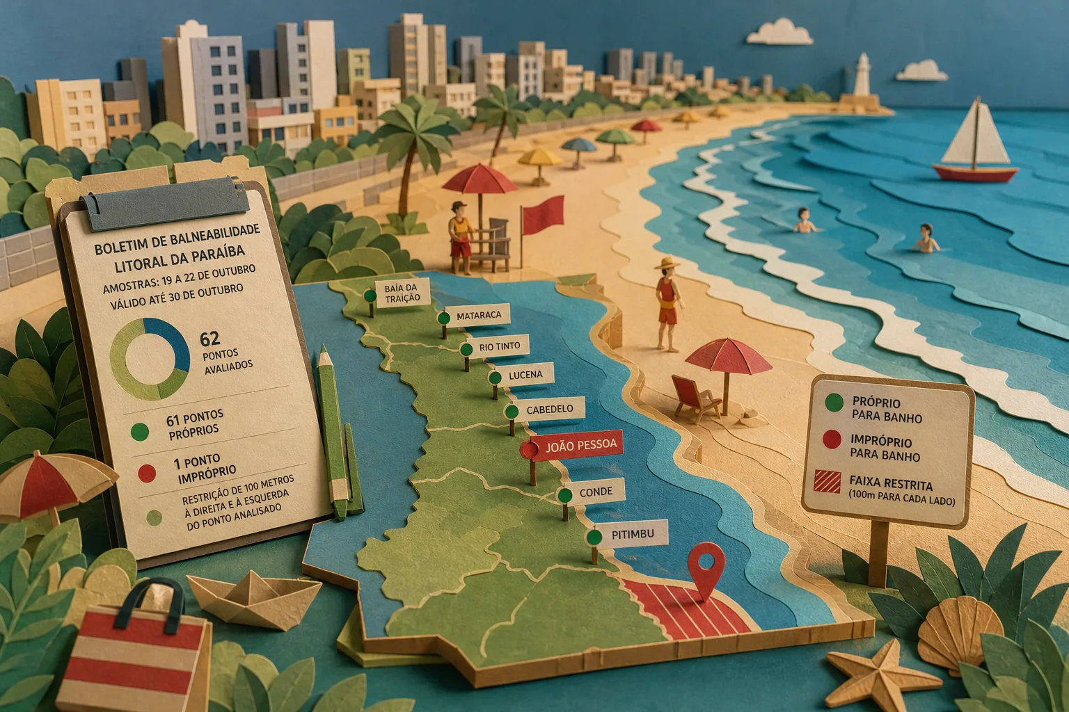 Litoral da Paraíba registra apenas um ponto inadequado para banho de mar