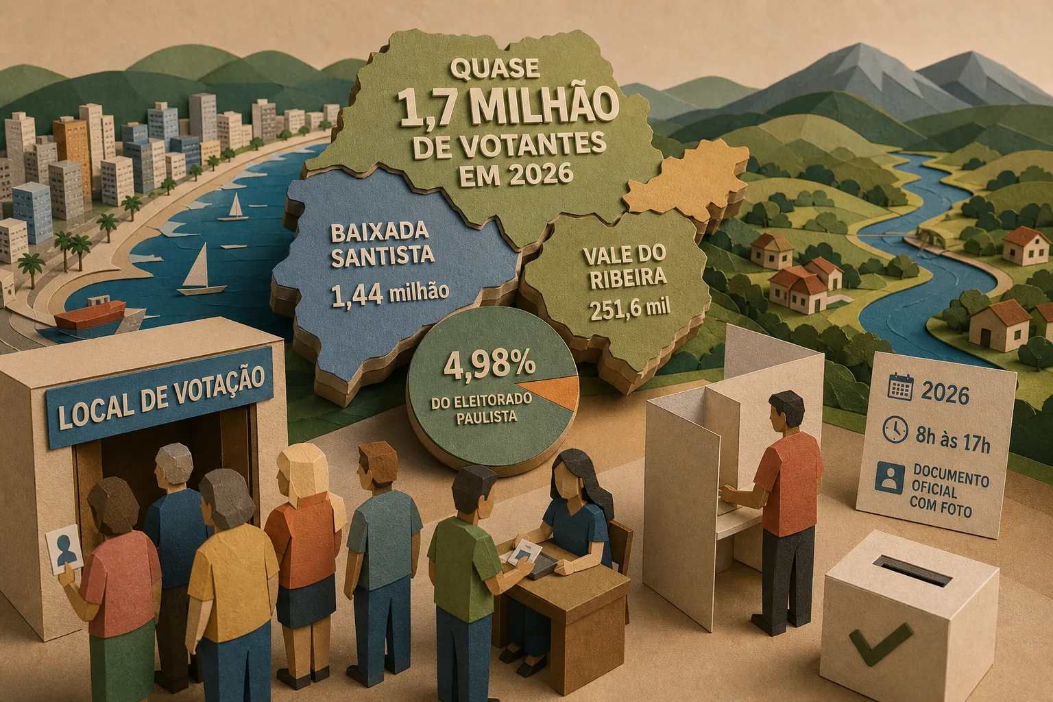 Litoral paulista e Vale do Ribeira reúnem quase 1,7 milhão de votantes em 2026