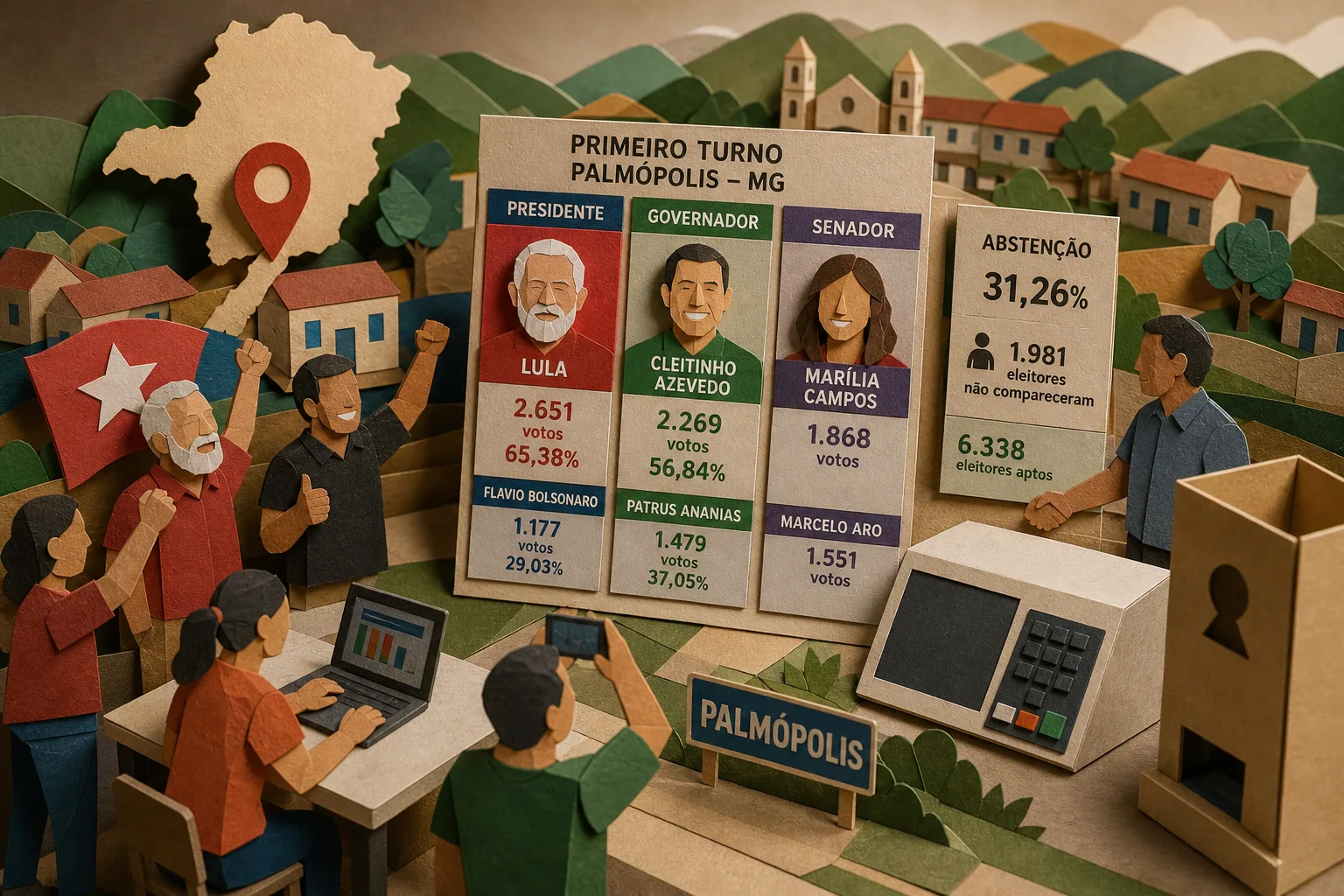 Lula e Cleitinho lideram apuração do primeiro turno em Palmópolis