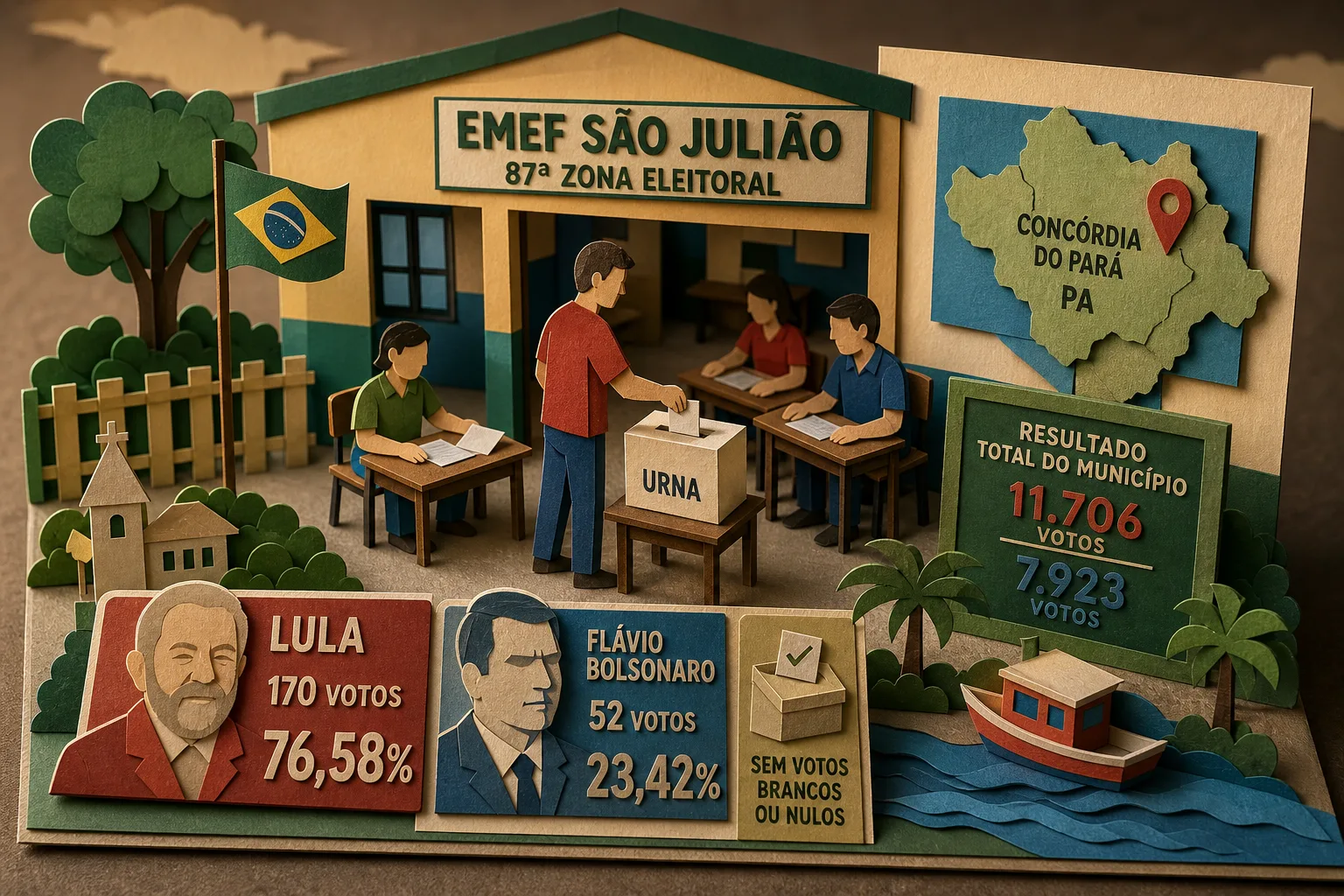 Lula fica à frente na votação da EMEF São Julião em Concórdia do Pará