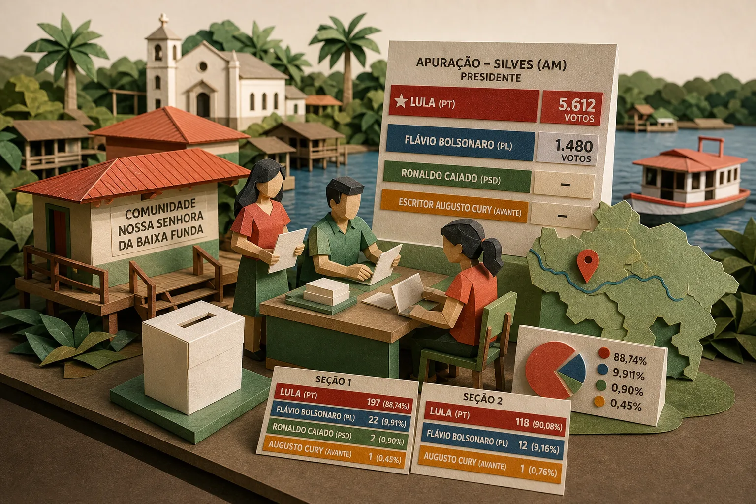 Lula lidera apuração para presidente em Silves no Amazonas com mais de 5,6 mil votos