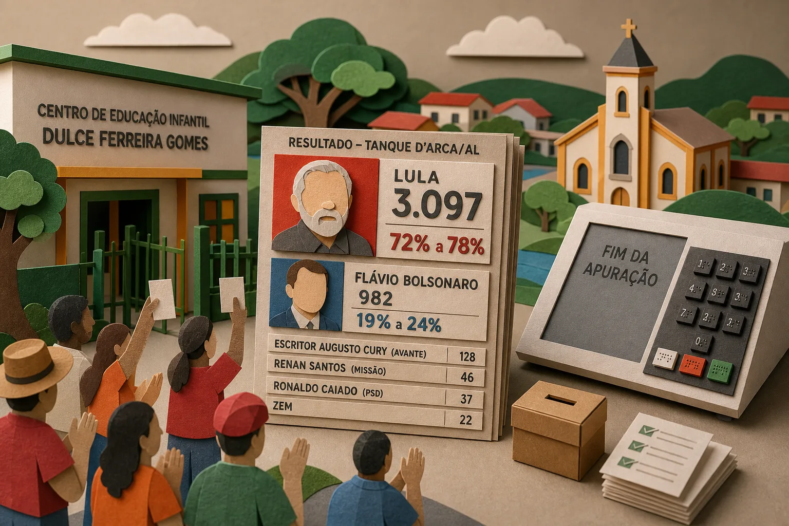 Lula lidera votos para presidente em Tanque D'Arca e Flávio Bolsonaro fica em segundo
