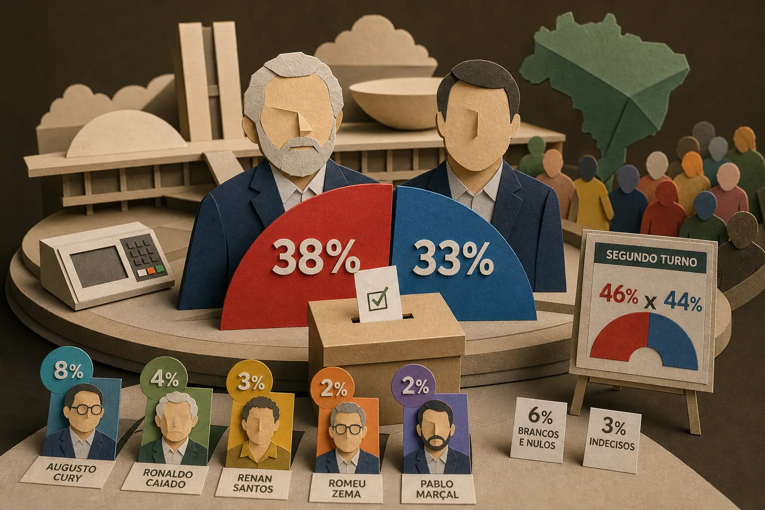Lula tem 38% e Flávio Bolsonaro soma 33% na disputa presidencial no primeiro turno
