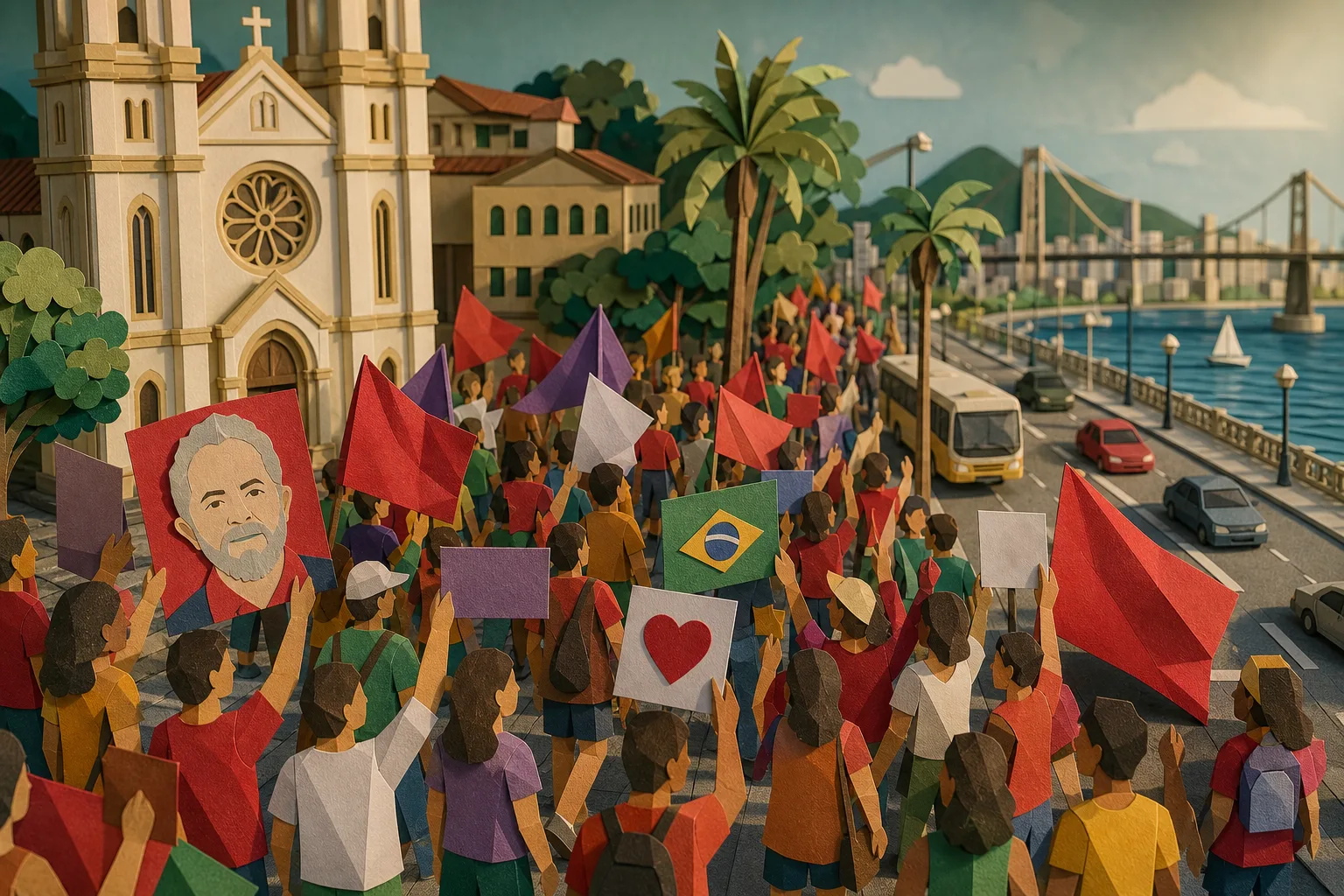 Manifestantes realizam caminhada em apoio à campanha de Lula na capital catarinense