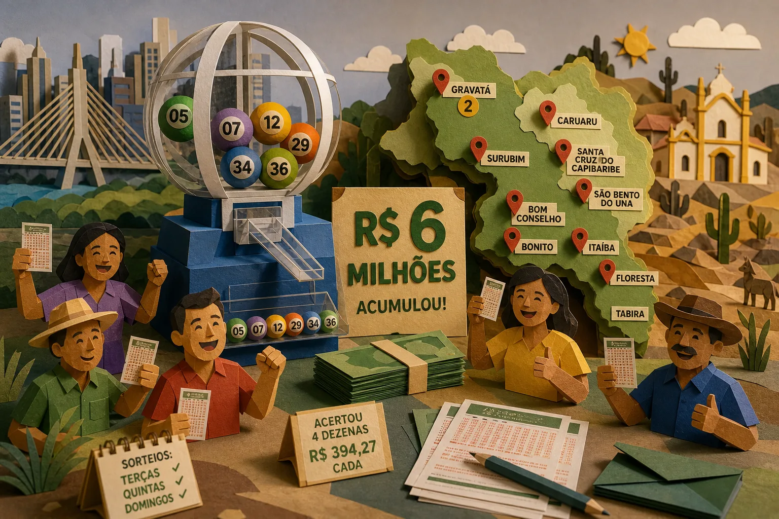Mega-Sena acumula em R$ 6 milhões e premia onze bilhetes no interior pernambucano