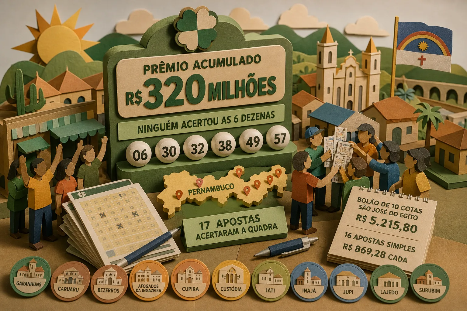 Mega-Sena acumula prêmio de R$ 320 milhões e contempla 17 apostas em Pernambuco