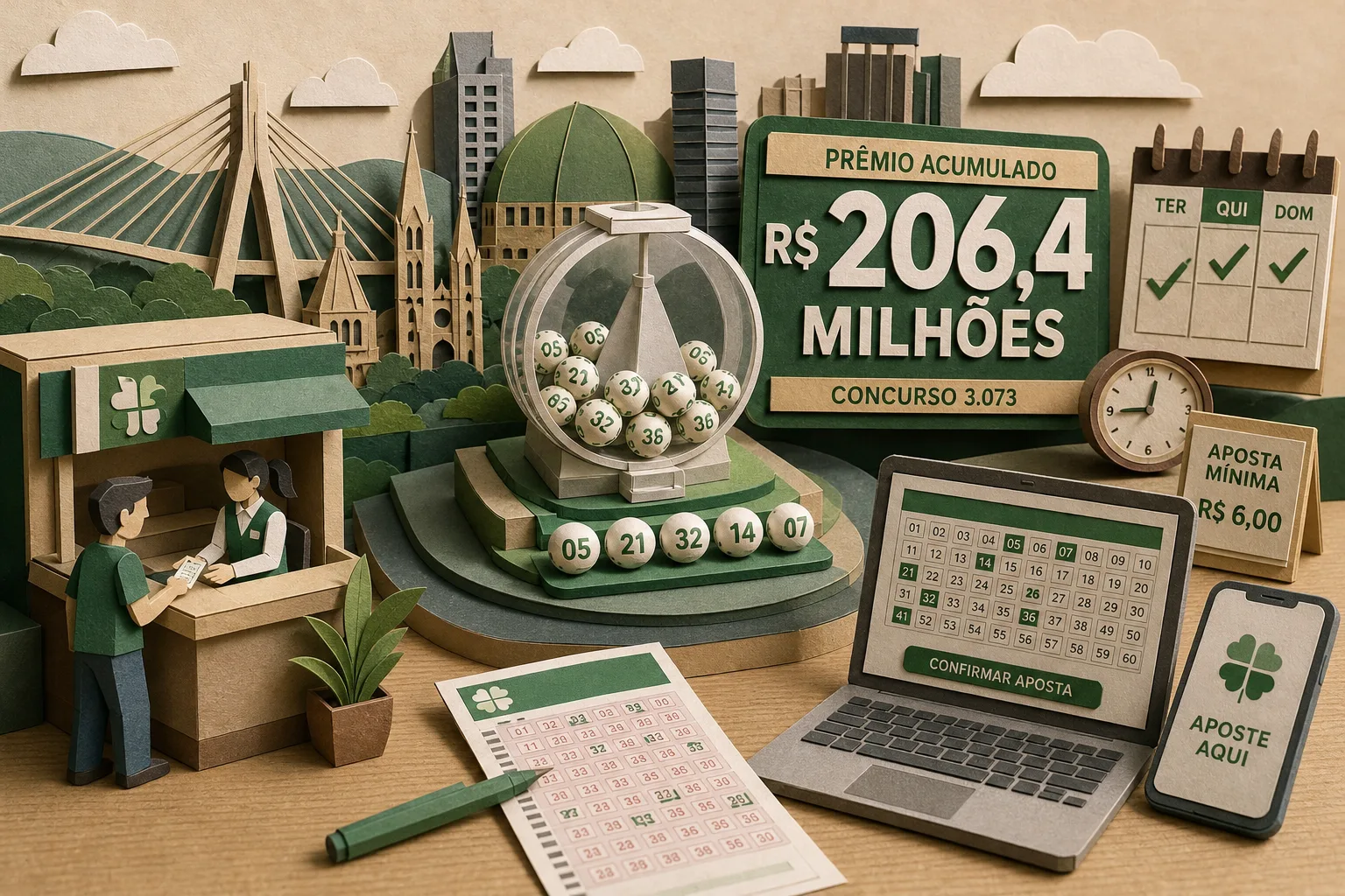 Mega-Sena sorteia prêmio acumulado de R$ 206,4 milhões no concurso 3.073