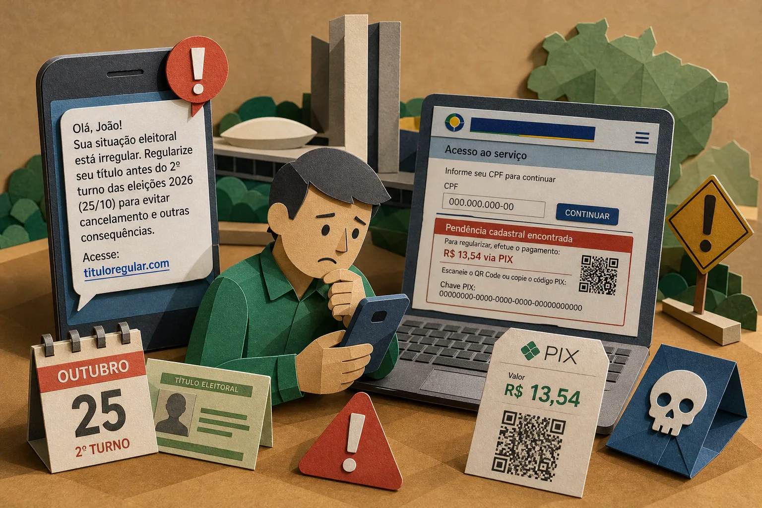 Mensagem falsa sobre regularização de título cobra taxa indevida via PIX