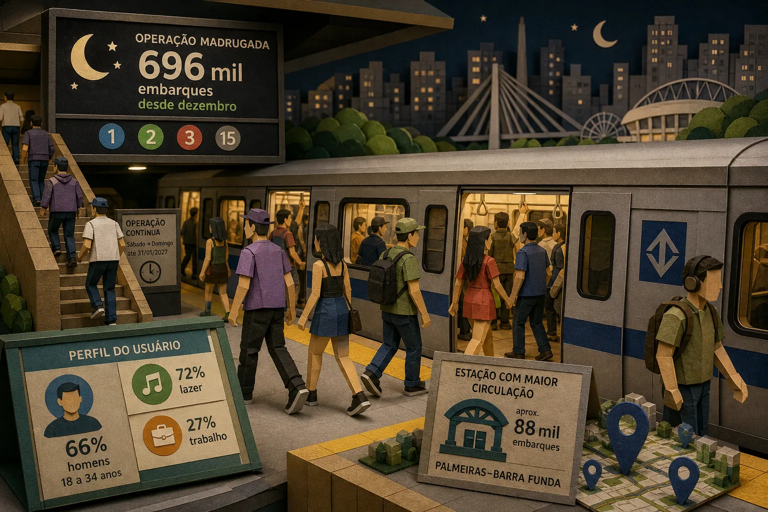 Metrô de SP registra quase 700 mil viagens na madrugada de fim de semana