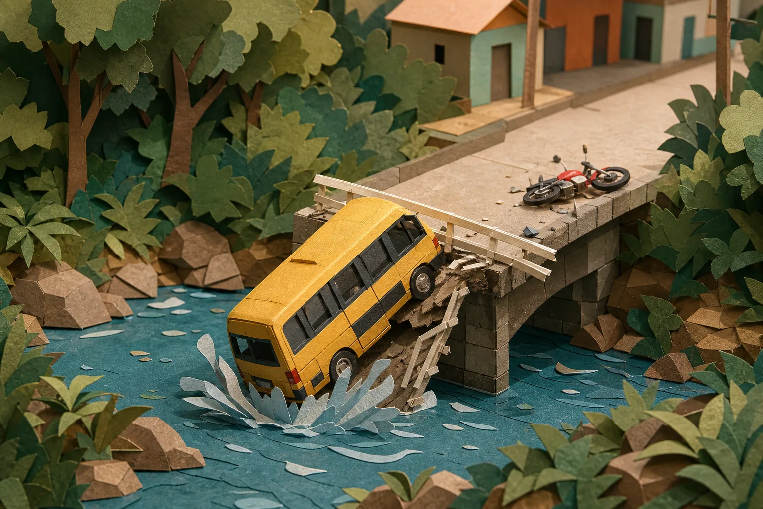Micro-ônibus escolar cai em rio após falha mecânica em Cipotânea, Minas Gerais