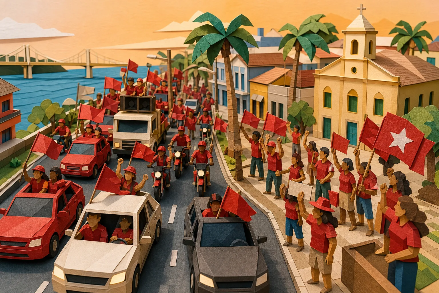 Mobilização com veículos reúne simpatizantes do governo em Parnaíba no Piauí