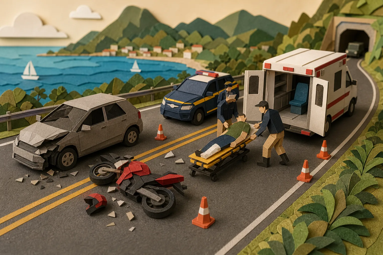 Motociclista fica ferido após colisão com automóvel na BR-101 em Angra dos Reis
