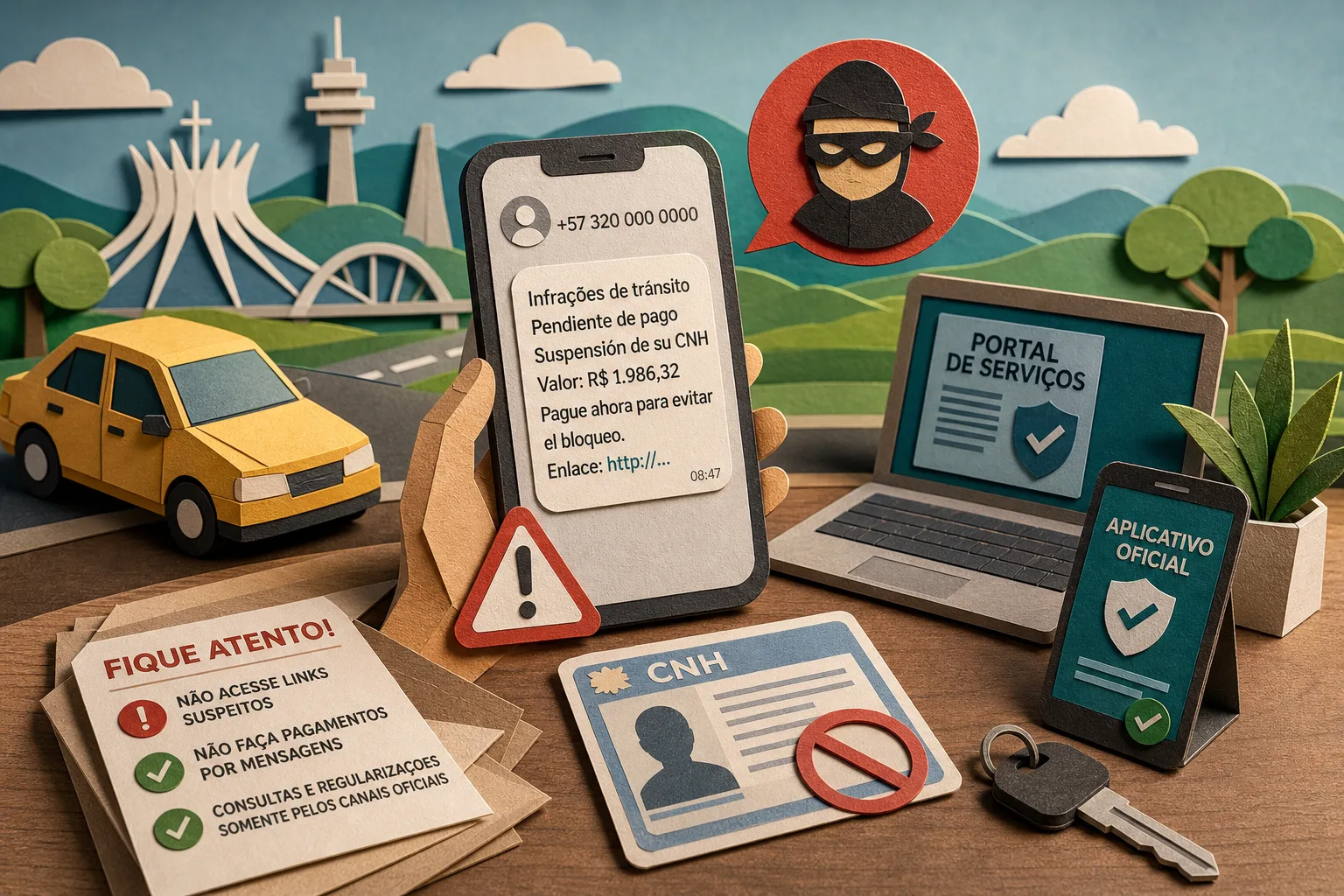 Motoristas do DF recebem notificações fraudulentas sobre perda da CNH e infrações
