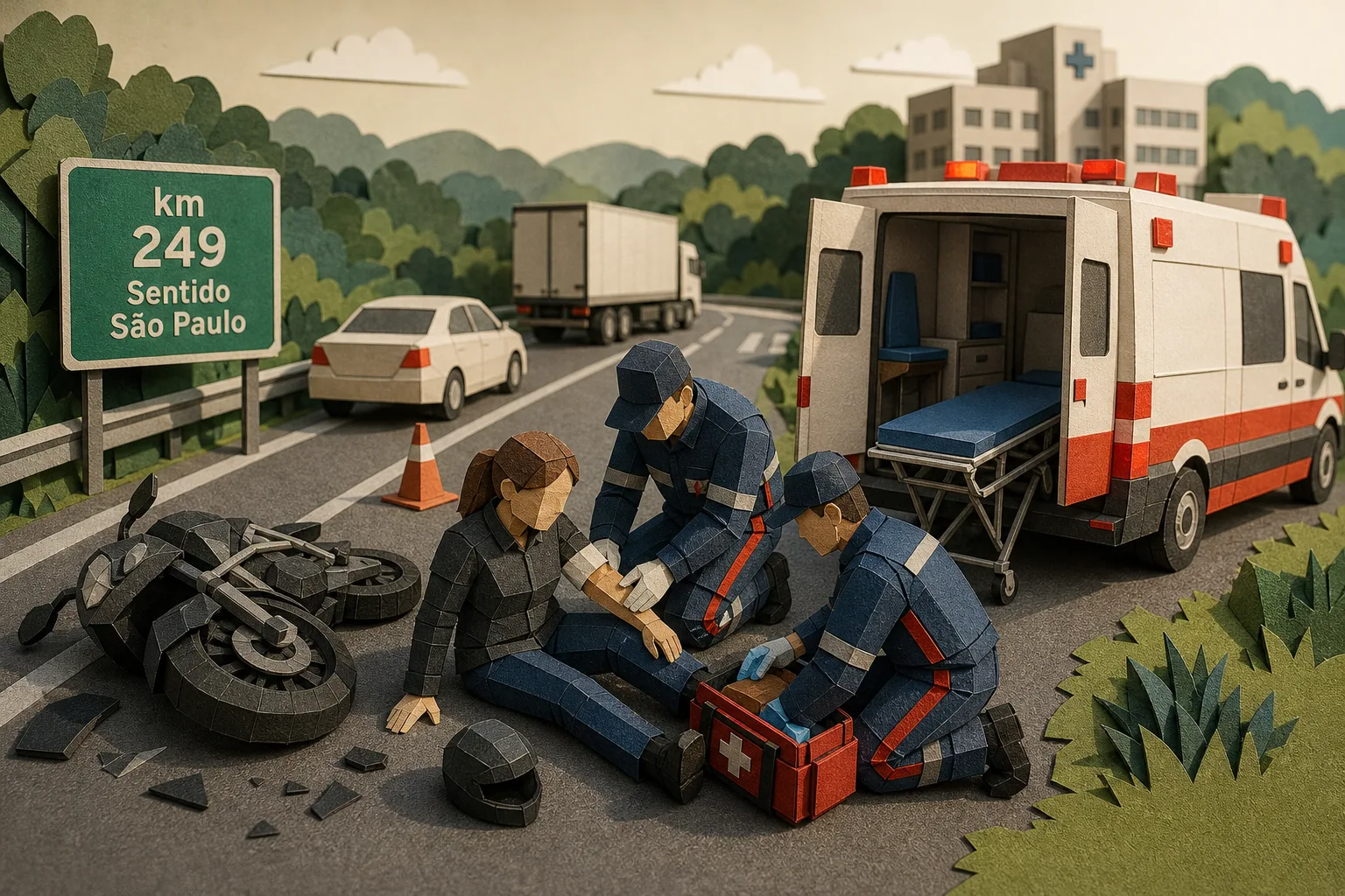 Mulher de 49 anos se fere em acidente com motocicleta na Via Dutra
