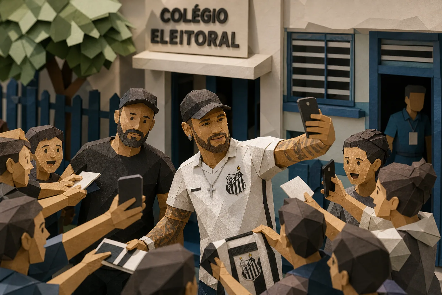 Neymar Jr marca presença em colégio eleitoral de Santos e atende grupo de torcedores