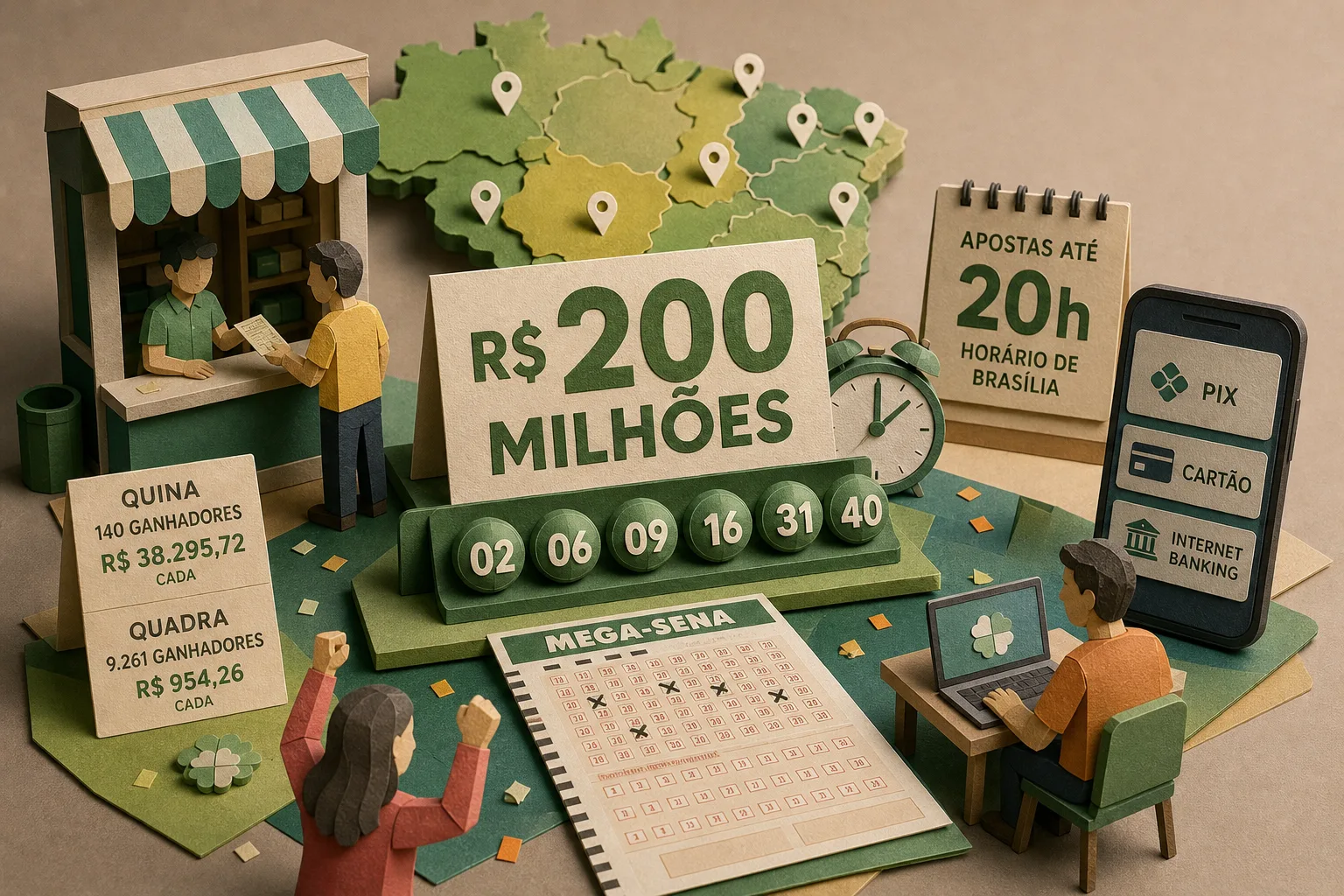Ninguém acerta as seis dezenas da Mega-Sena e valor vai a R$ 200 milhões